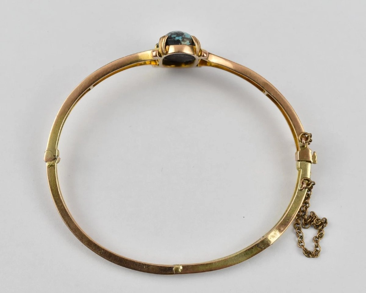 Antique Edwardian 9ct Yellow Gold Turquoise Bangle C.1900 Solid 9ct Yellow Gold-photo-6