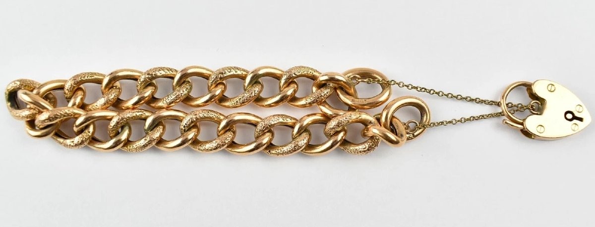 9ct Rose Gold Patterned Bracelet With Heart Shaped Lock-photo-3