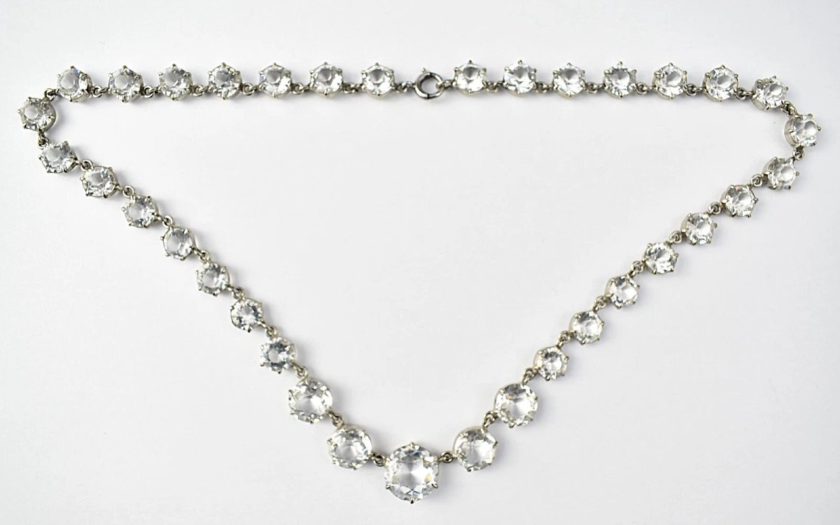 Antique Edwardian Old Paste Riviere Necklace Faux White Diamonds-photo-2