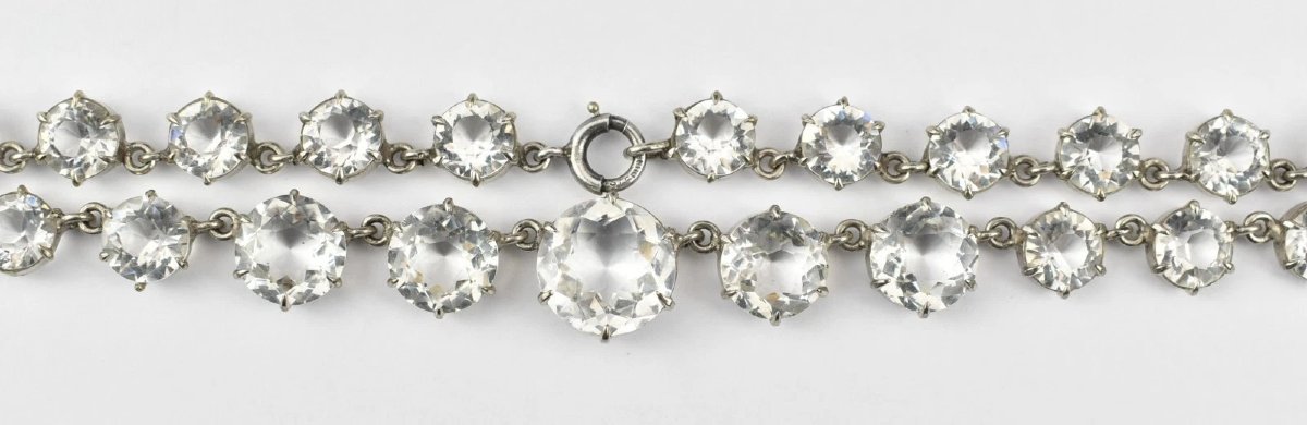 Antique Edwardian Old Paste Riviere Necklace Faux White Diamonds-photo-4
