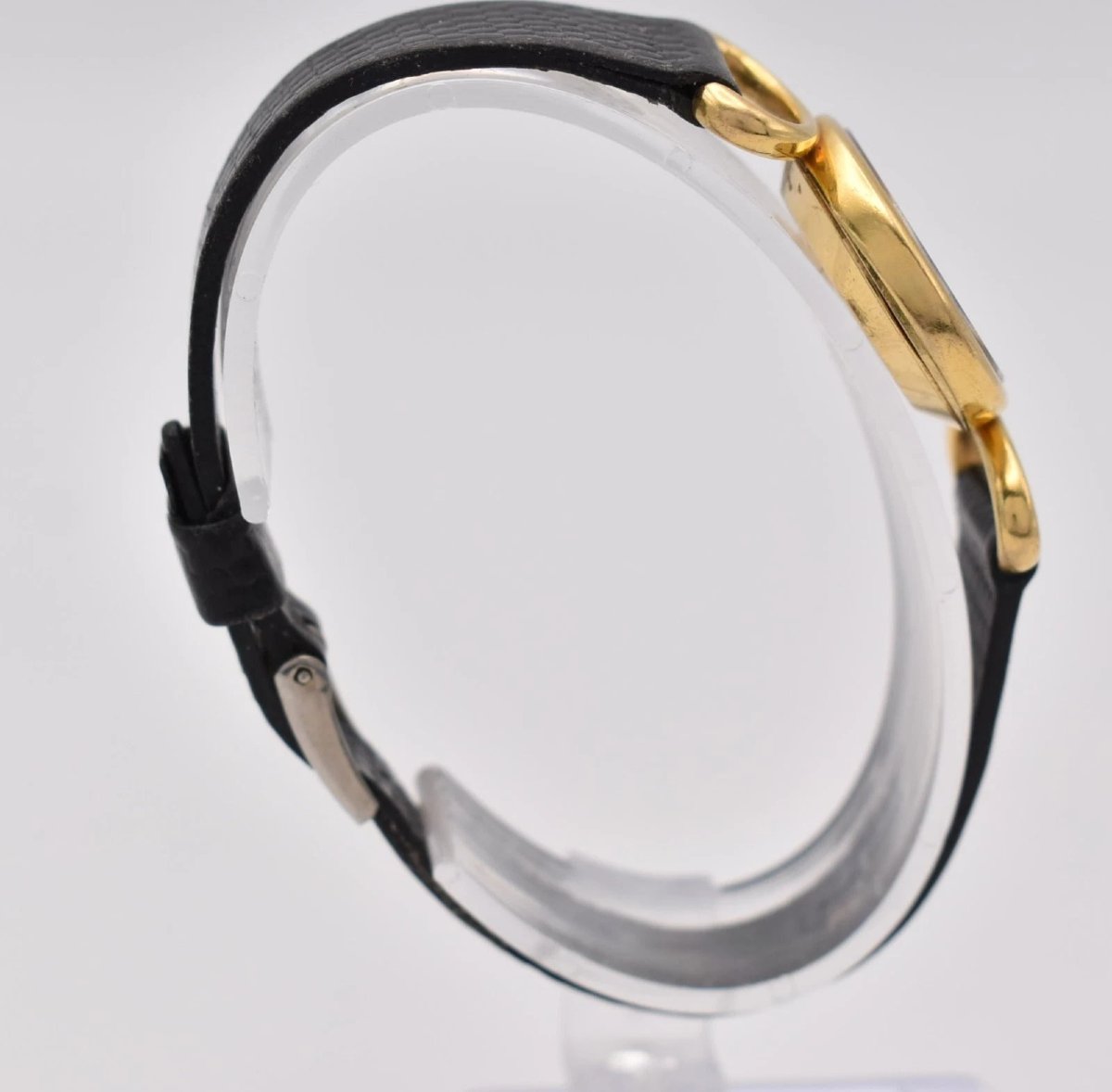Vintage Mid Century Baume Mercier 18ct Yellow Gold Ladies Watch On Black Strap-photo-3