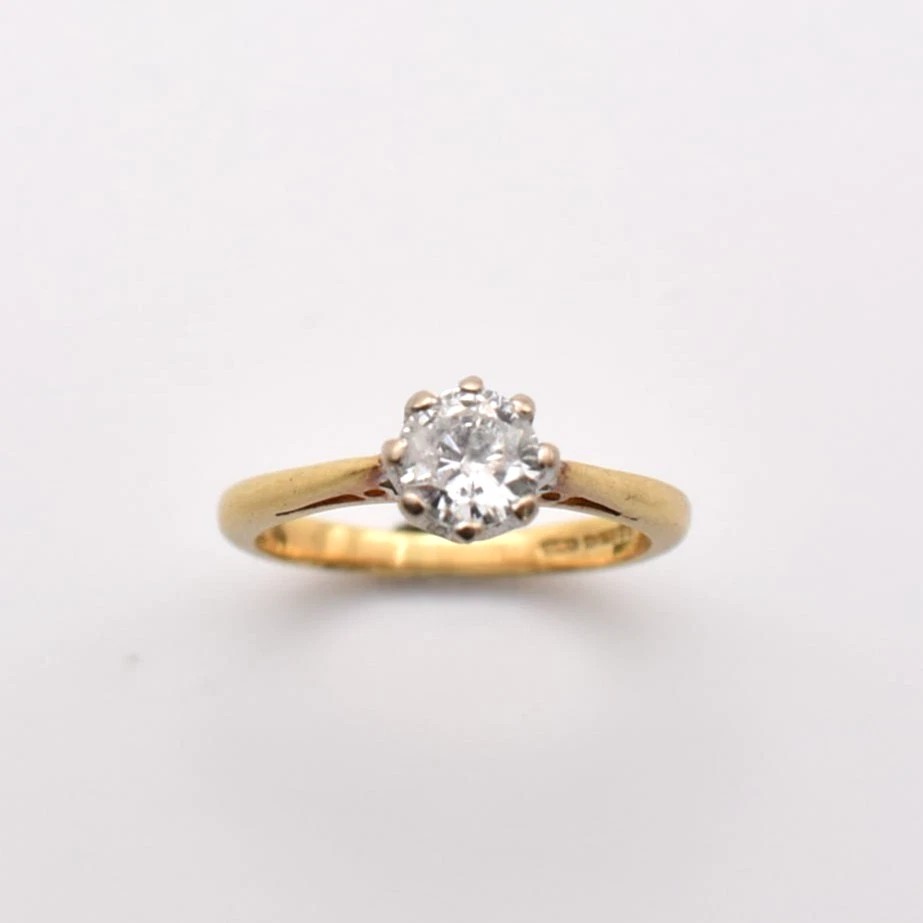 Vintage 18ct Gold Eight Claw Set, Single Stone Brilliant Cut 0.65ct Diamond Ring