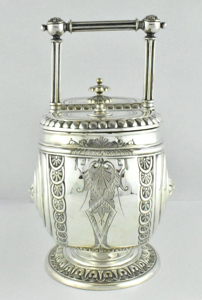 Antique Silverplate Biscuit Barrel – Ornate Victorian Circa 1880-photo-3