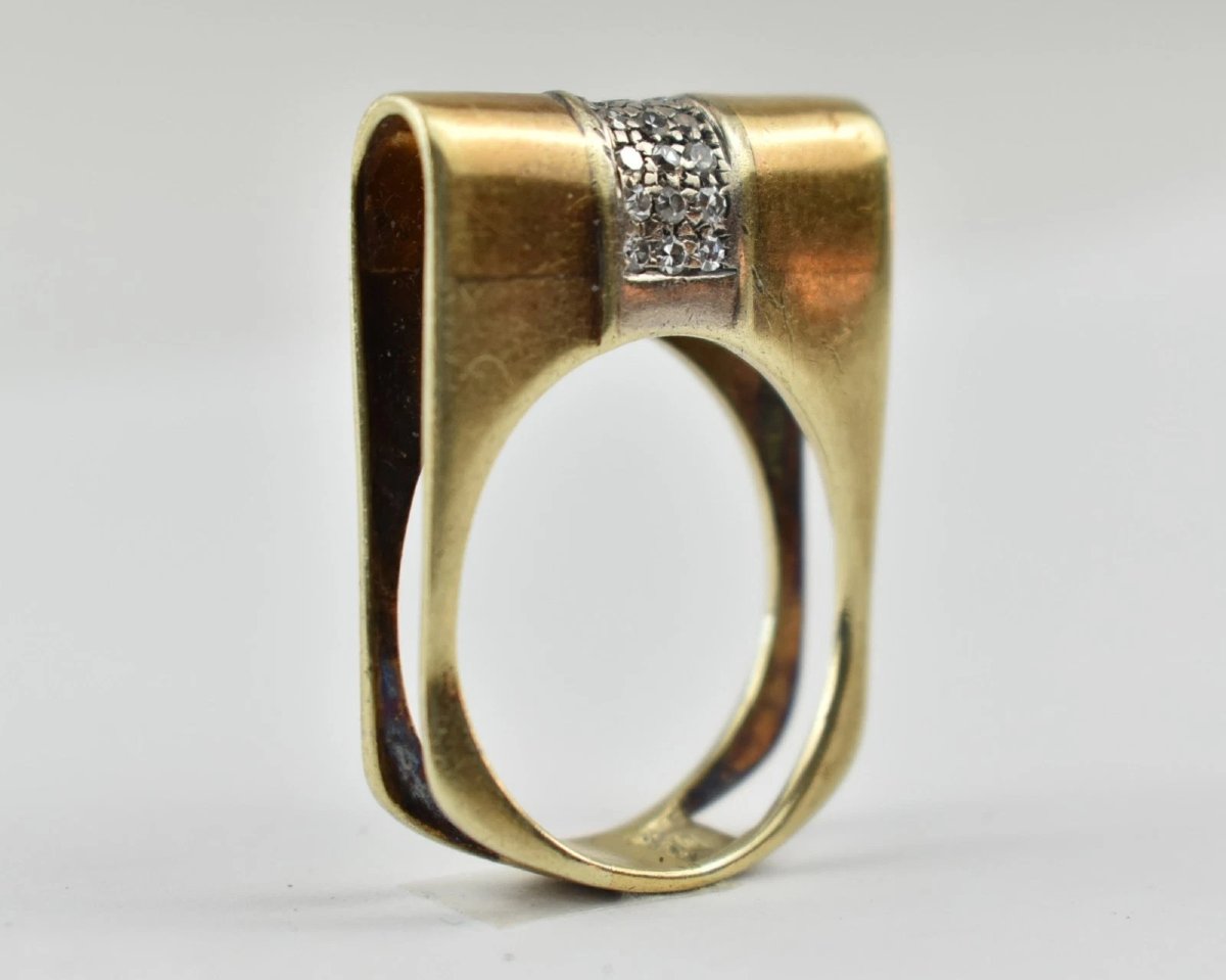 Vintage Mid-century 14ct White & Yellow Gold Diamond Ring – 0.27ct, Size Q-photo-1