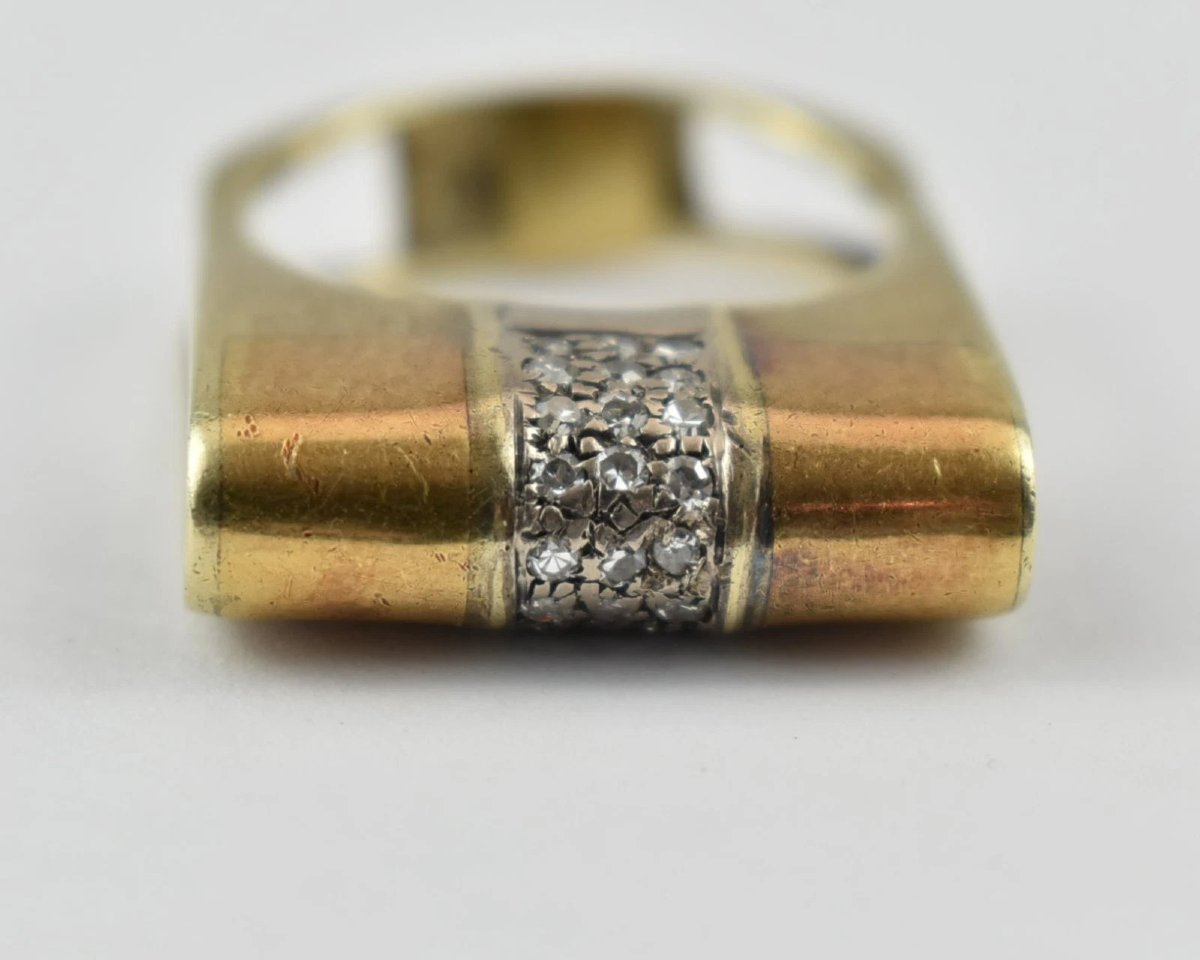 Vintage Mid-century 14ct White & Yellow Gold Diamond Ring – 0.27ct, Size Q-photo-5