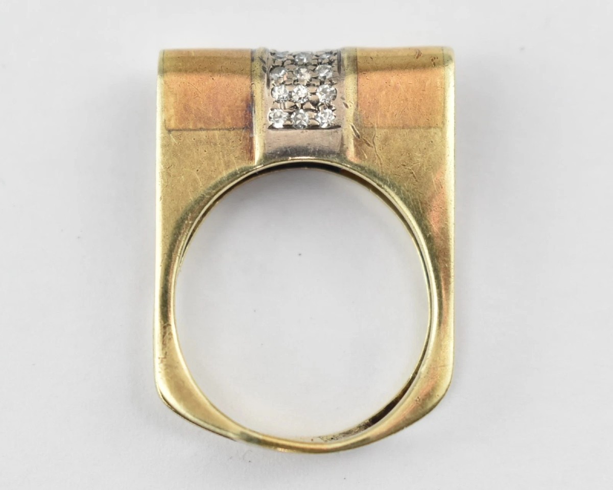 Vintage Mid-century 14ct White & Yellow Gold Diamond Ring – 0.27ct, Size Q