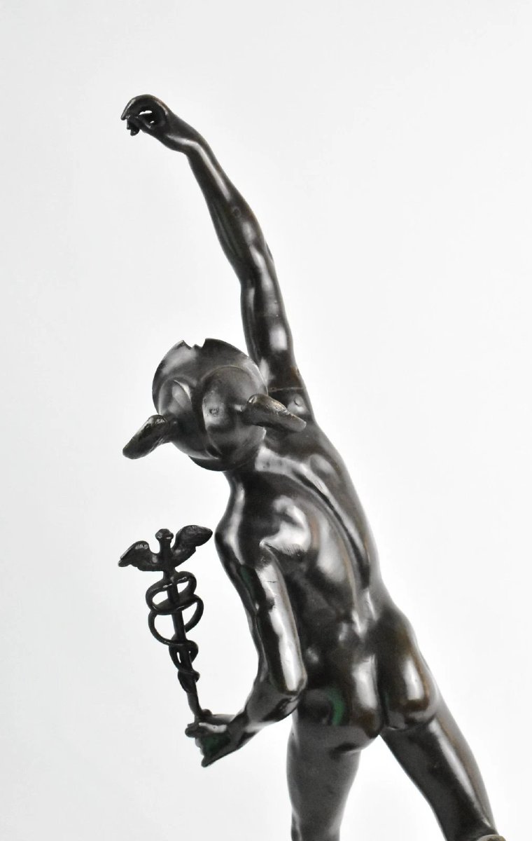 After Giovanni Bologna – Bronze Mercury Sculpture On Stone & Bronze Base 19th C-photo-2