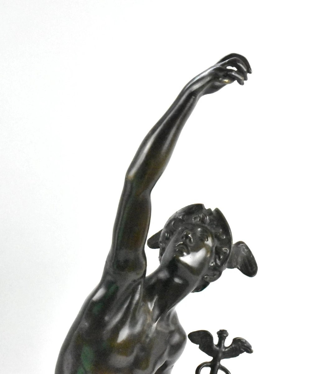After Giovanni Bologna – Bronze Mercury Sculpture On Stone & Bronze Base 19th C-photo-3