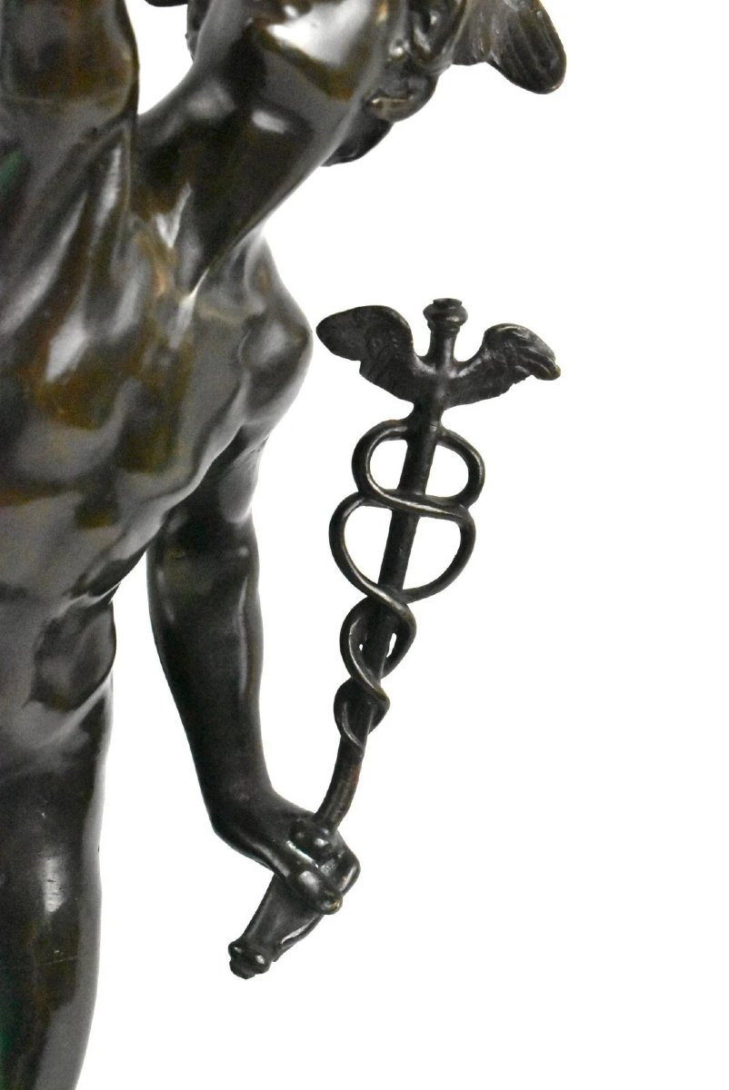 After Giovanni Bologna – Bronze Mercury Sculpture On Stone & Bronze Base 19th C-photo-2