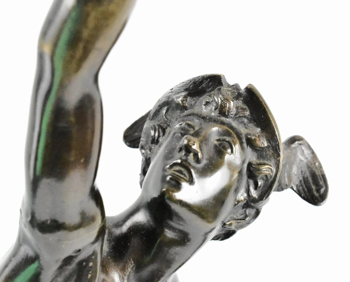 After Giovanni Bologna – Bronze Mercury Sculpture On Stone & Bronze Base 19th C-photo-3