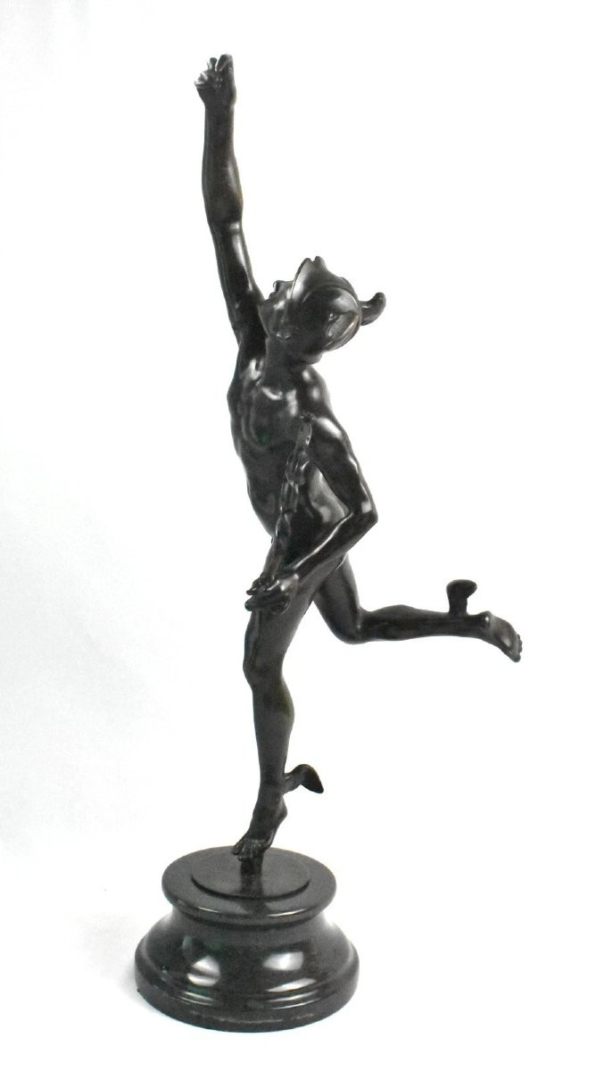After Giovanni Bologna – Bronze Mercury Sculpture On Stone & Bronze Base 19th C-photo-4