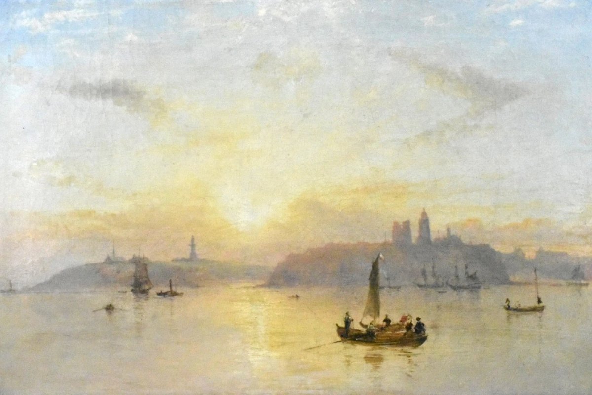 Élégant tableau encadré représentant un paysage aquatique – Coucher de soleil serein avec batea-photo-2