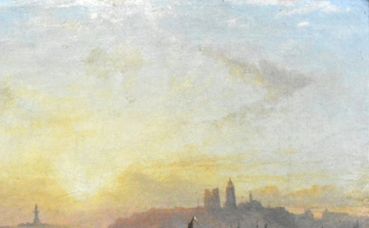 Élégant tableau encadré représentant un paysage aquatique – Coucher de soleil serein avec batea-photo-1