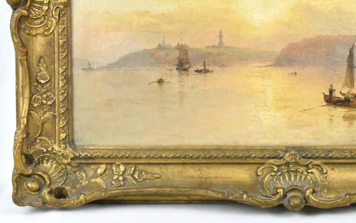 Élégant tableau encadré représentant un paysage aquatique – Coucher de soleil serein avec batea-photo-7