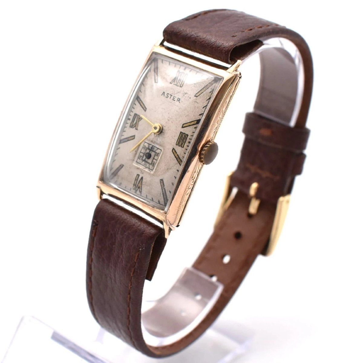 Vintage 9ct Gold Encased Aster Swiss Made Mechanical Wristwatch-photo-3