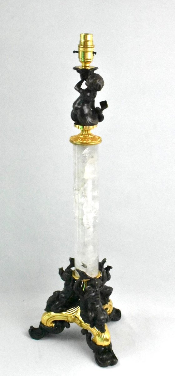 Antique French Mermaid Torch Lamp – Mythical Base & Rock Crystal Column, C.1900-photo-1