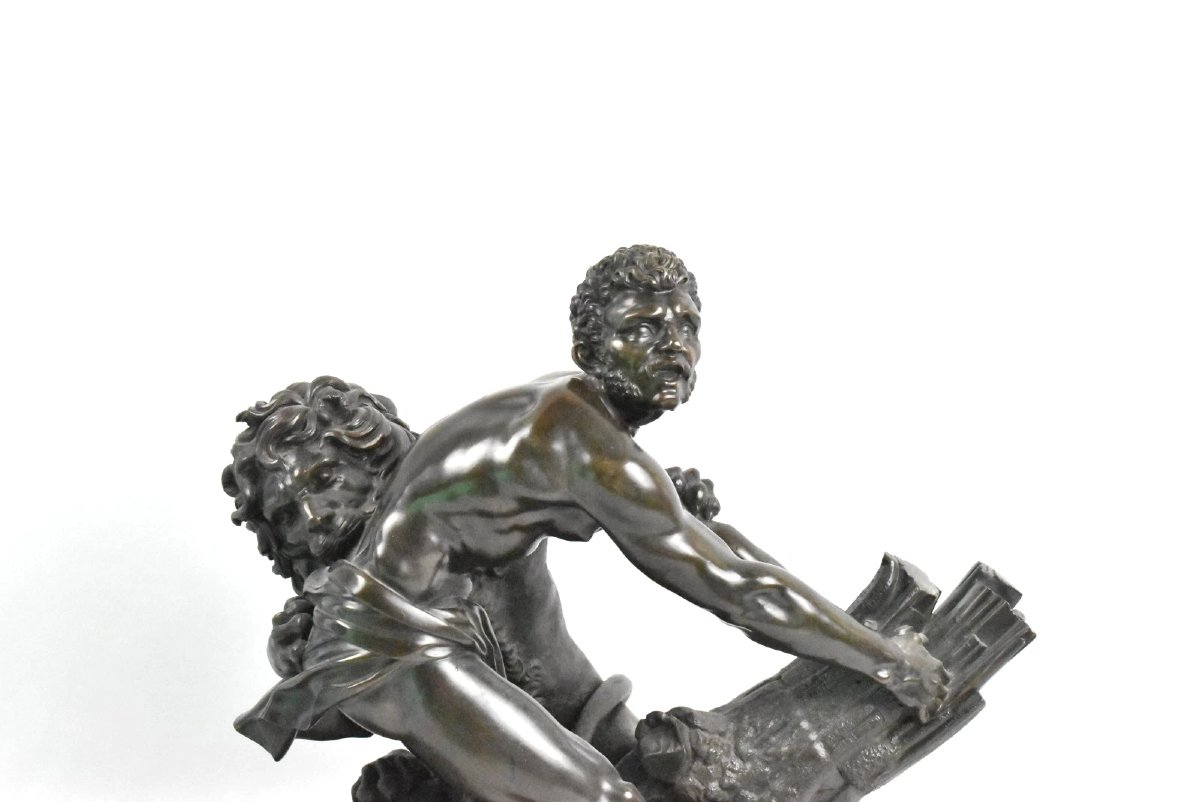 Une grande sculpture en bronze antique Milon de Crotone piégé dans le chêne par un lion-photo-2