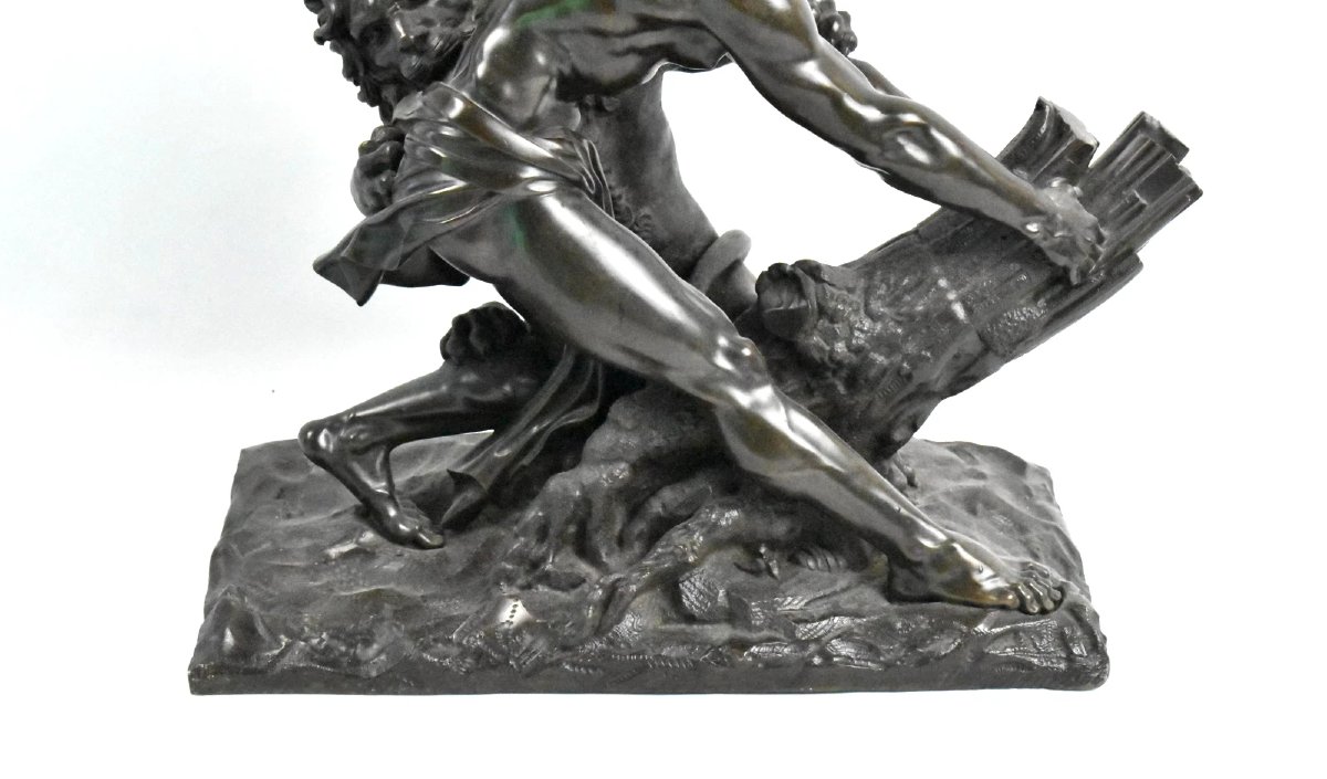 Une grande sculpture en bronze antique Milon de Crotone piégé dans le chêne par un lion-photo-3