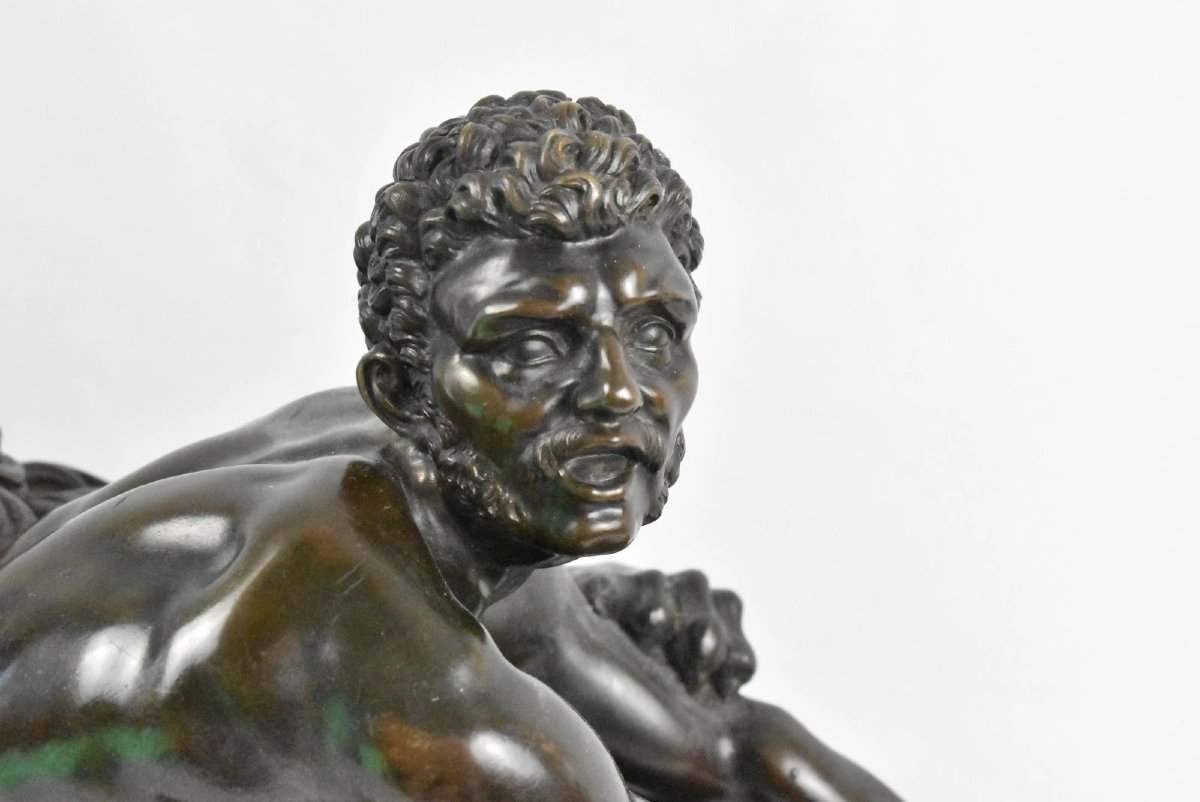 Une grande sculpture en bronze antique Milon de Crotone piégé dans le chêne par un lion-photo-4