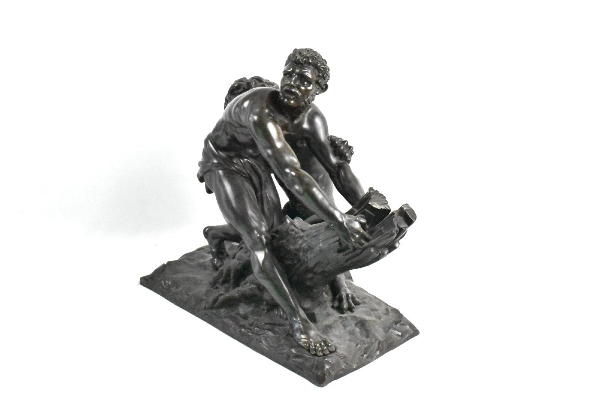 Une grande sculpture en bronze antique Milon de Crotone piégé dans le chêne par un lion-photo-2