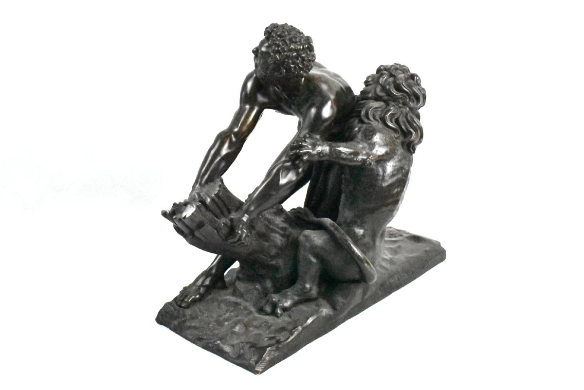 Une grande sculpture en bronze antique Milon de Crotone piégé dans le chêne par un lion-photo-3