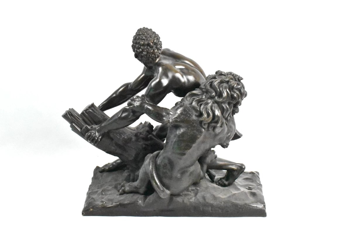 Une grande sculpture en bronze antique Milon de Crotone piégé dans le chêne par un lion-photo-4