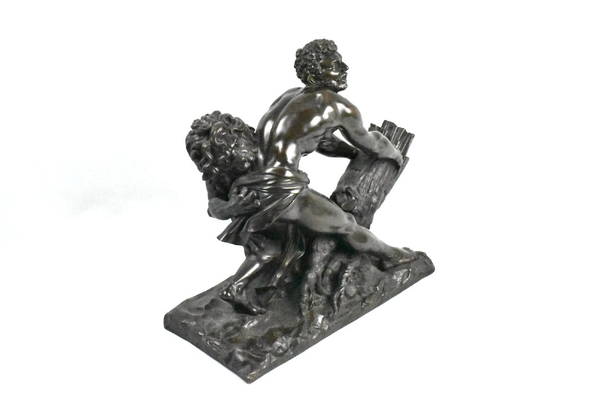 Une grande sculpture en bronze antique Milon de Crotone piégé dans le chêne par un lion-photo-6