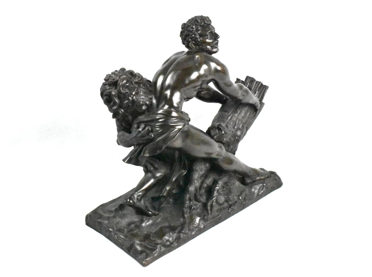 Une grande sculpture en bronze antique Milon de Crotone piégé dans le chêne par un lion-photo-7
