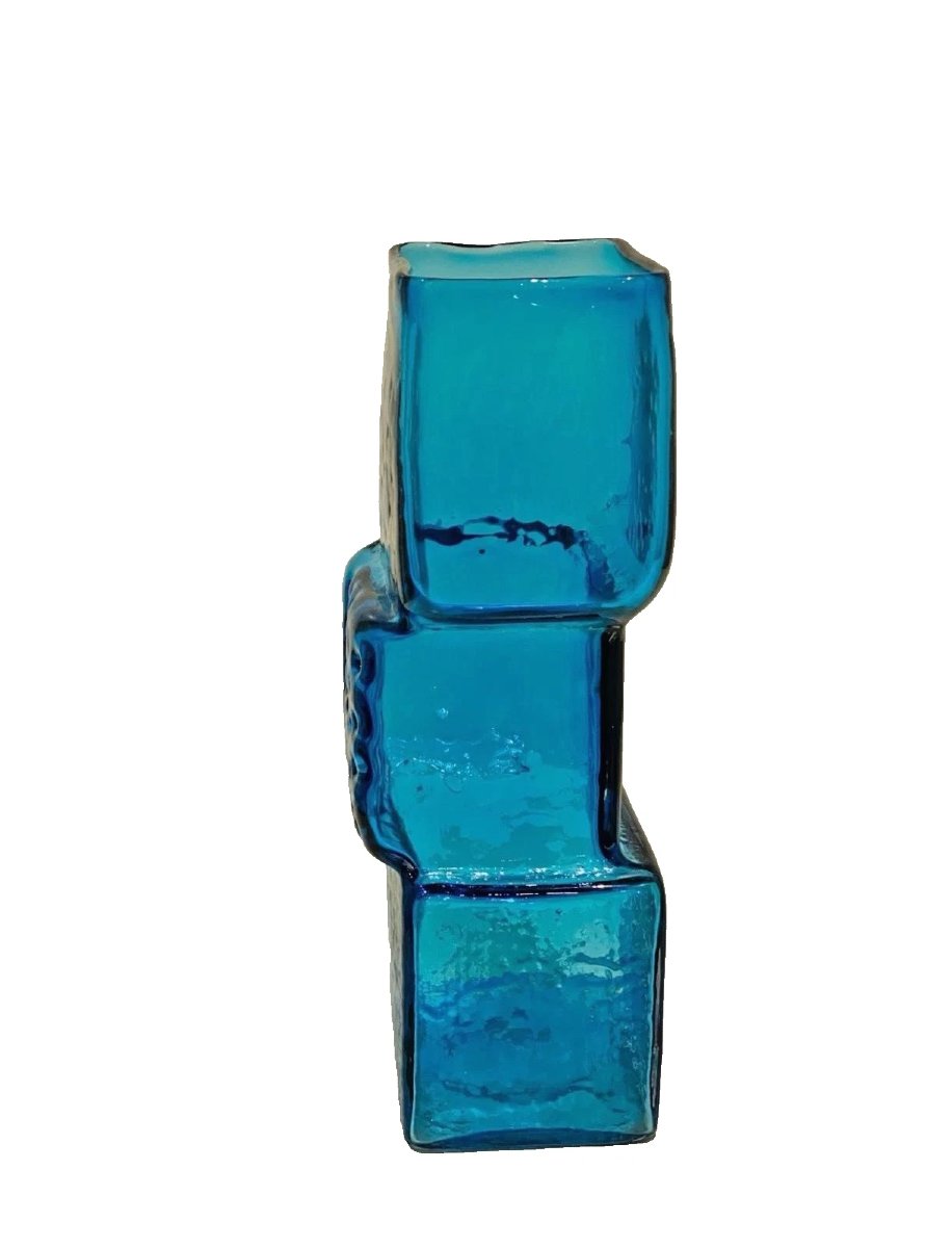 A Large Whitefriars Kingfisher Blue Drunken Bricklayer Vase By Geoffrey Baxter-photo-2