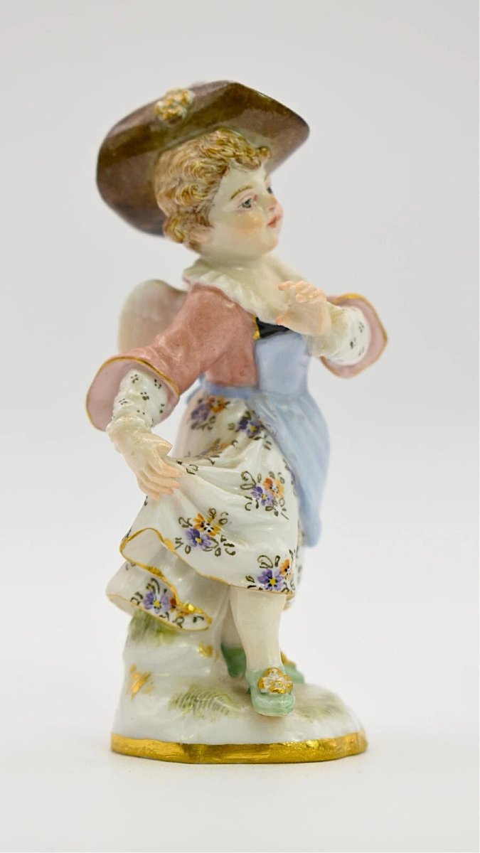 Antique Meissen Hand Painted Porcelain Dancing Angel/cherub Girl Figurine-photo-1