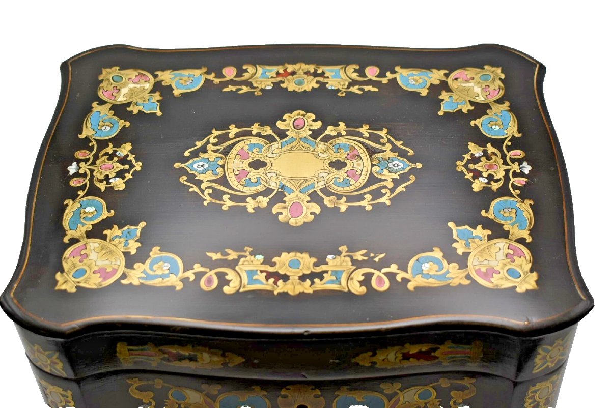 Coffret à bijoux Boulle ancien – Époque Napoléon III – Avec clé – XIXe siècle-photo-2