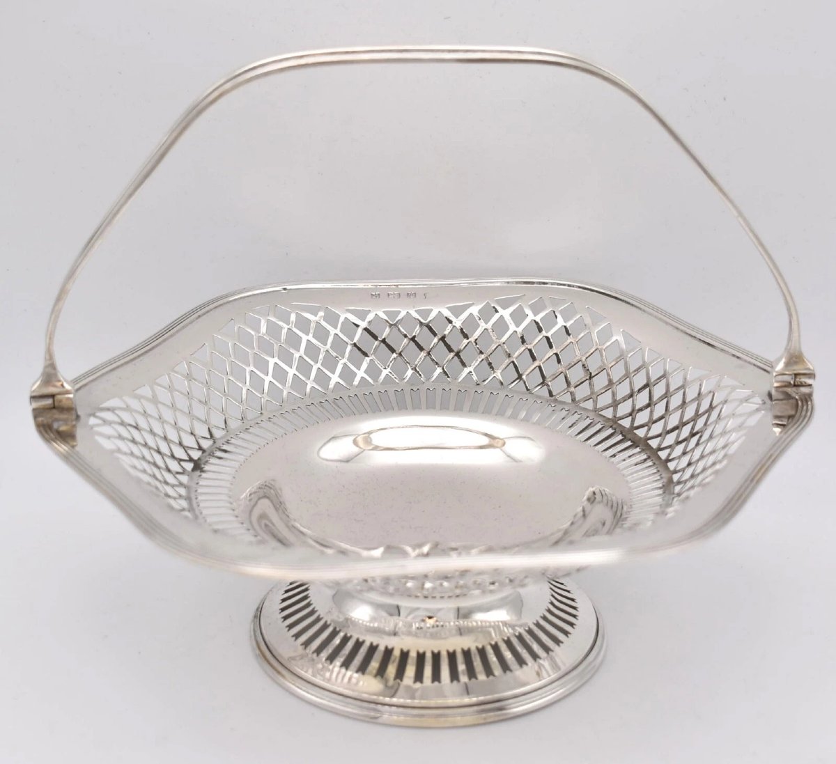 Edwardian 1909 Birmingham Solid Silver Lattice / Pieced Detailed Basket-photo-3