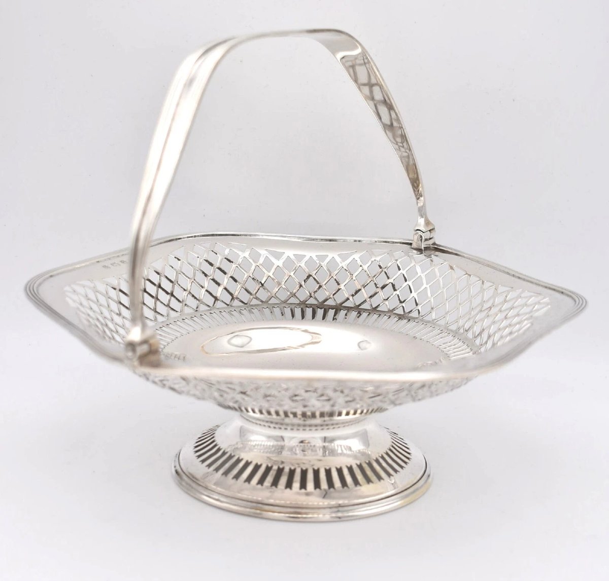 Edwardian 1909 Birmingham Solid Silver Lattice / Pieced Detailed Basket-photo-4