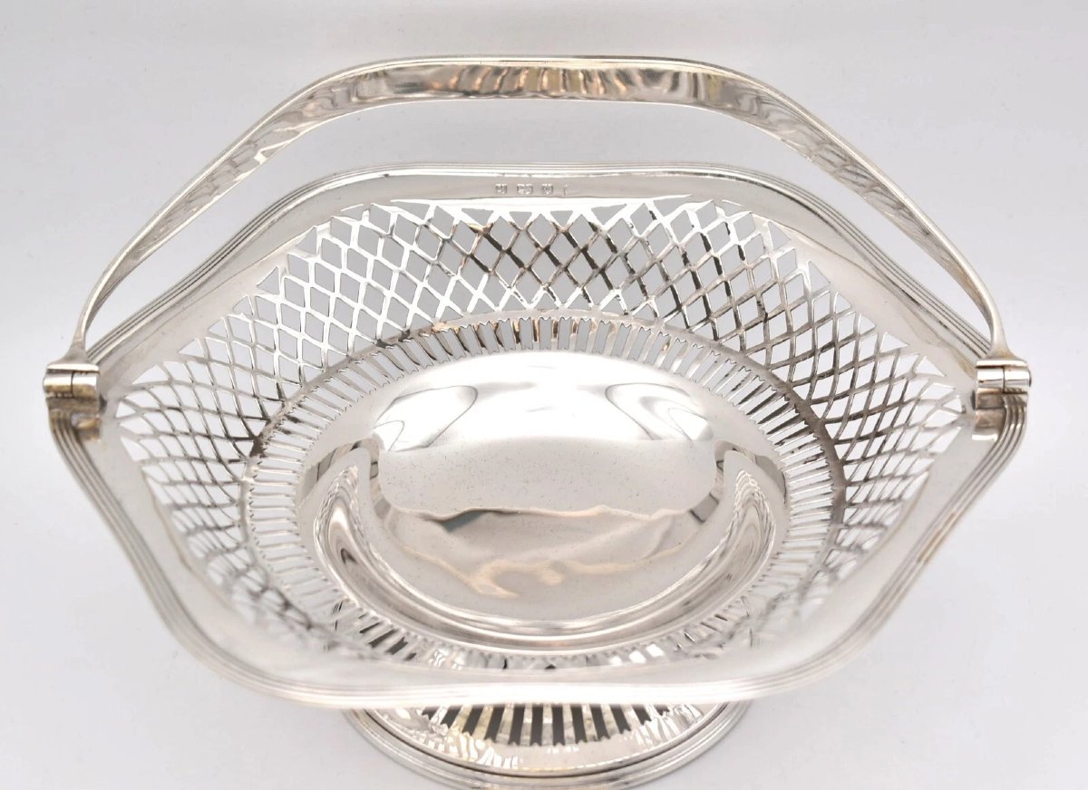 Edwardian 1909 Birmingham Solid Silver Lattice / Pieced Detailed Basket-photo-1