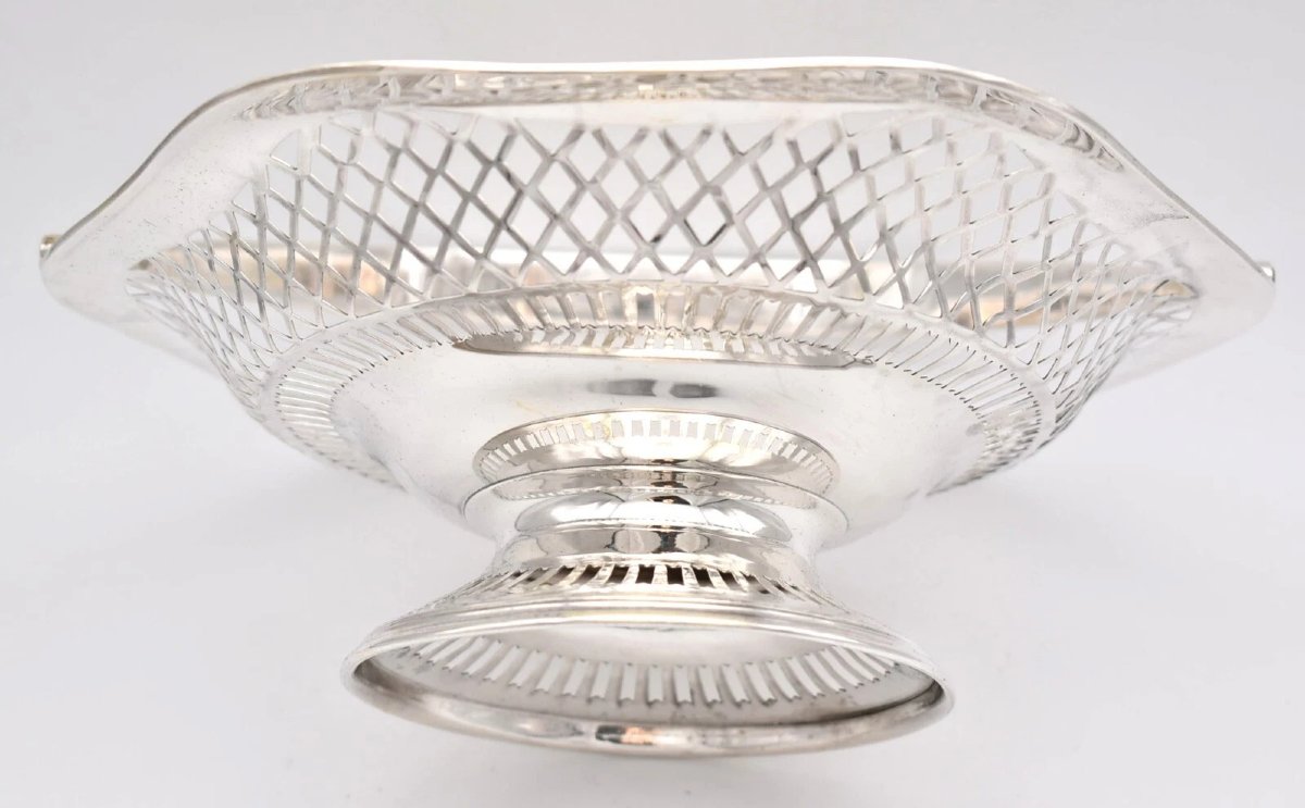 Edwardian 1909 Birmingham Solid Silver Lattice / Pieced Detailed Basket-photo-2