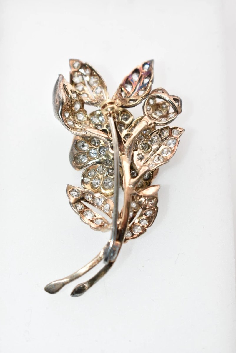 Antique 1920s Old Cut Diamond Spray Brooch 3.50ct Silver On 18ct Gold 16.4g-photo-7