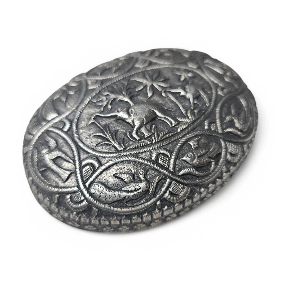 Antique Indian Asian Eastern Silver Ornater Box. Beautiful Detail. Trinket.-photo-4