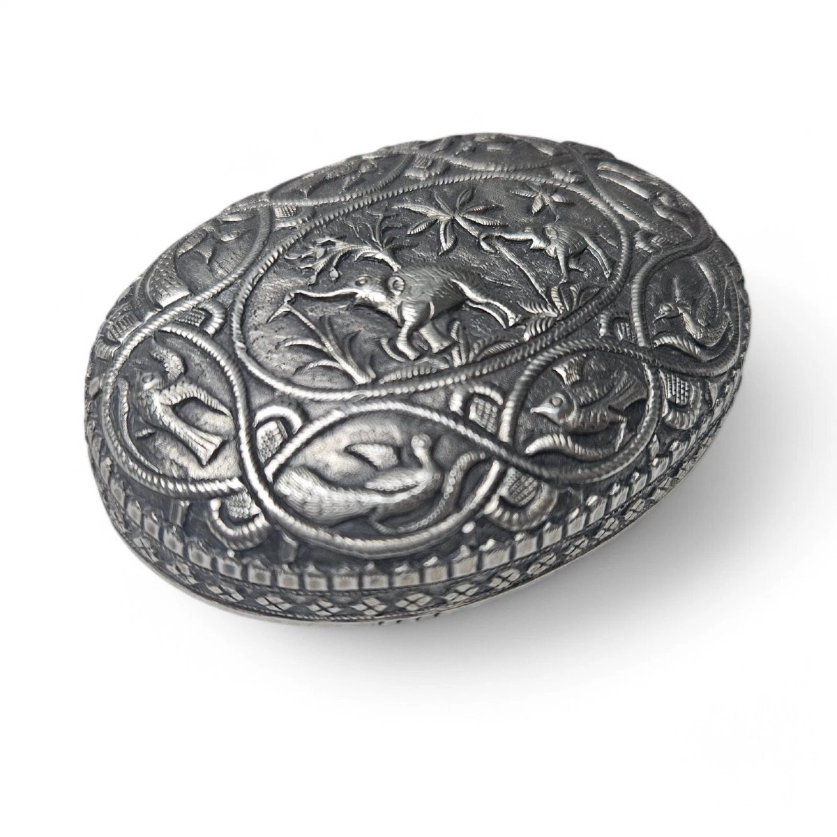 Antique Indian Asian Eastern Silver Ornater Box. Beautiful Detail. Trinket.-photo-5