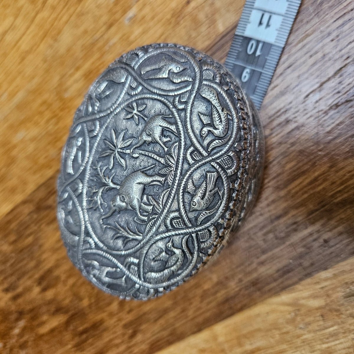 Antique Indian Asian Eastern Silver Ornater Box. Beautiful Detail. Trinket.-photo-7