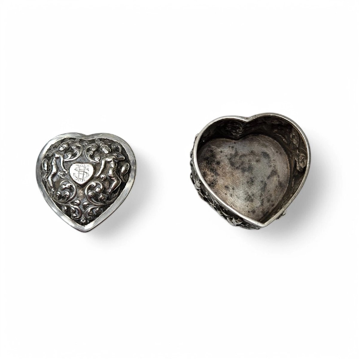 Antique Indian Silver Heart-shaped Trinket Box-photo-3