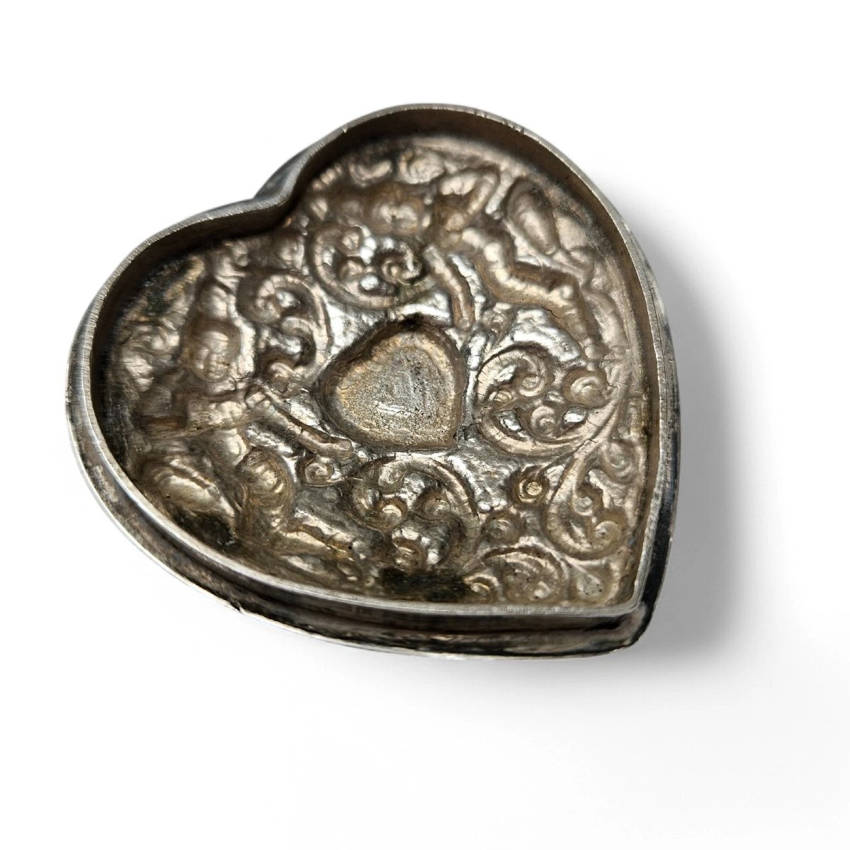 Antique Indian Silver Heart-shaped Trinket Box-photo-5