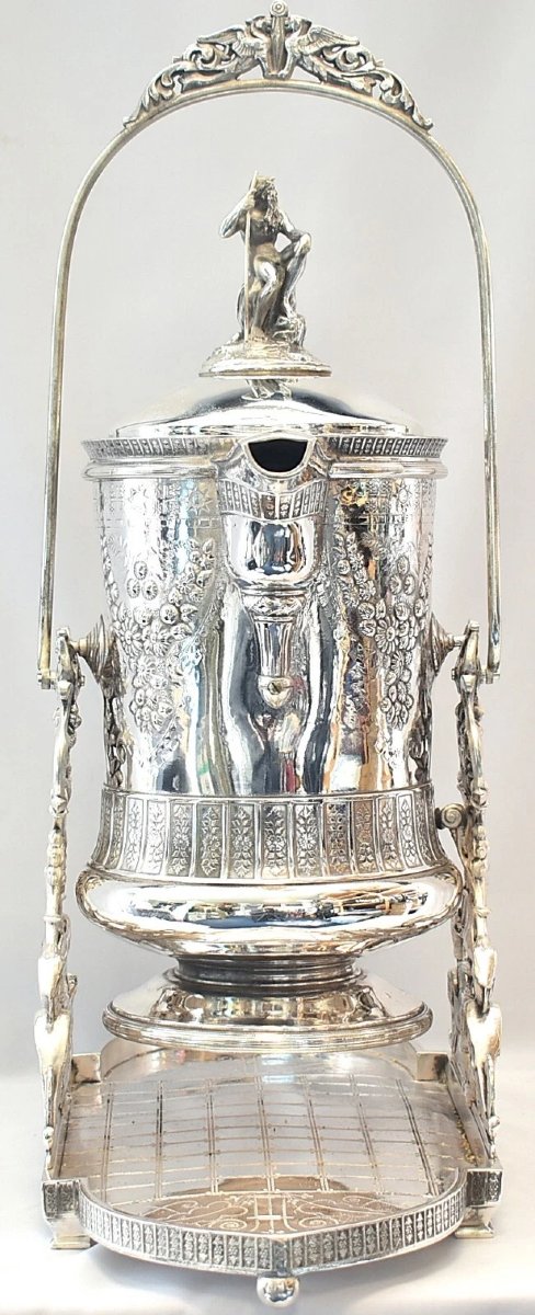 A Huge Elaborate Engraved, Embossed - With Figurines Tilting Pitcher With Stand-photo-2