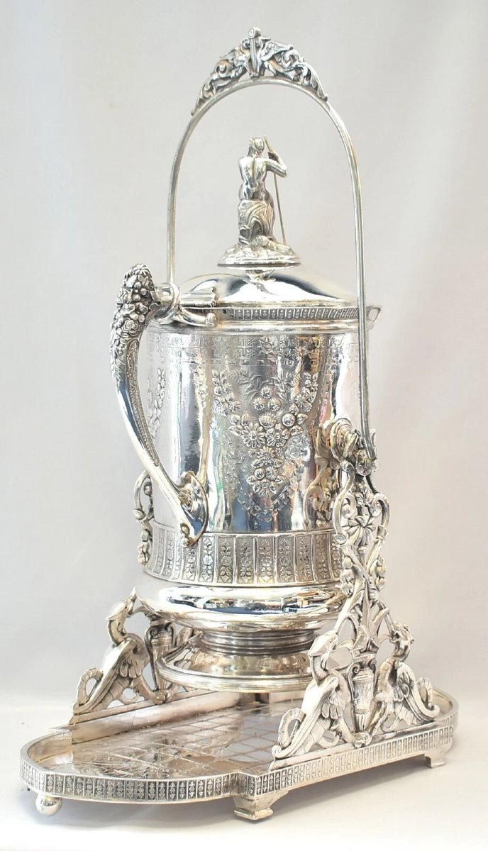 A Huge Elaborate Engraved, Embossed - With Figurines Tilting Pitcher With Stand-photo-4