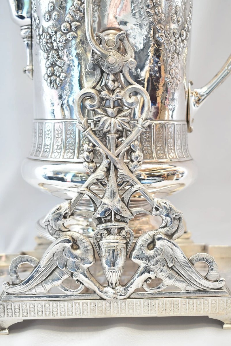 A Huge Elaborate Engraved, Embossed - With Figurines Tilting Pitcher With Stand-photo-2