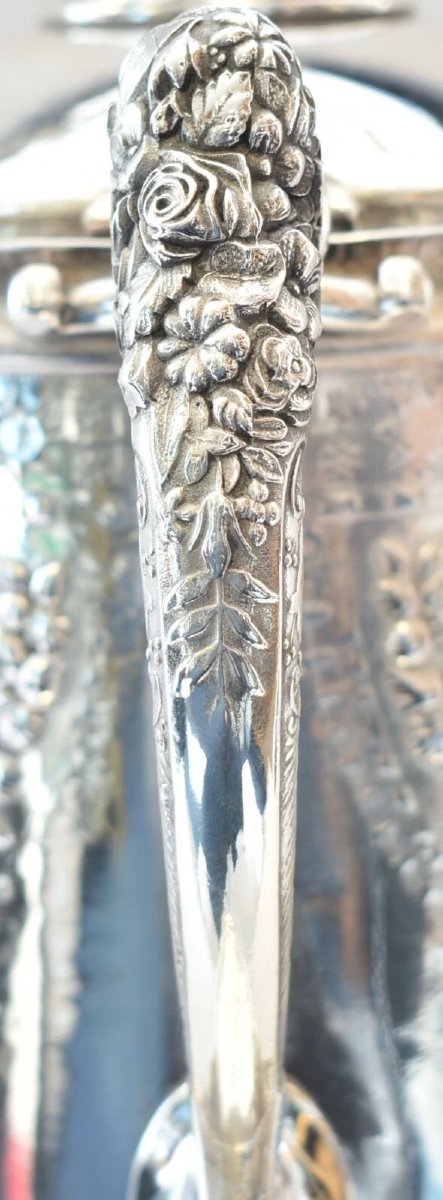 A Huge Elaborate Engraved, Embossed - With Figurines Tilting Pitcher With Stand-photo-3