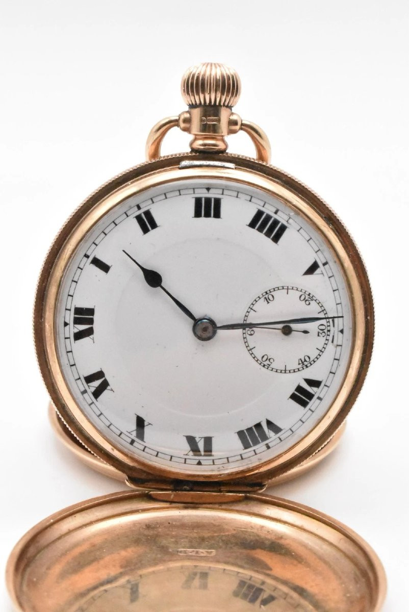 Antique 9ct Gold 'ald' 17 Jewell Swiss Engine Turned Full Hunter Pocket Watch-photo-3