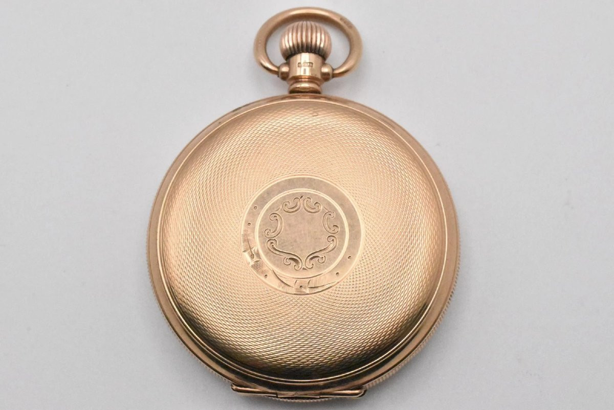 Antique 9ct Gold 'ald' 17 Jewell Swiss Engine Turned Full Hunter Pocket Watch-photo-1
