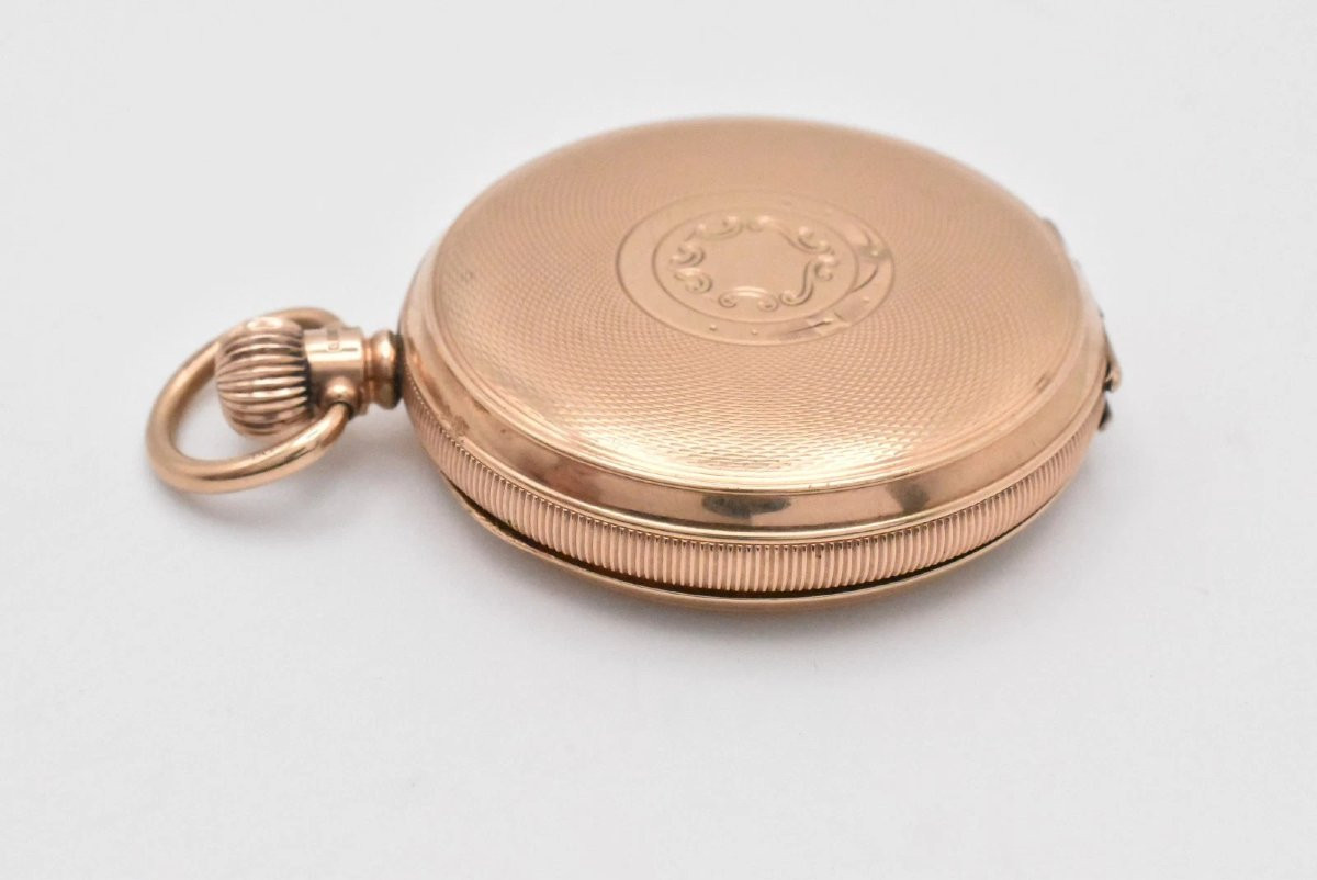 Antique 9ct Gold 'ald' 17 Jewell Swiss Engine Turned Full Hunter Pocket Watch-photo-4