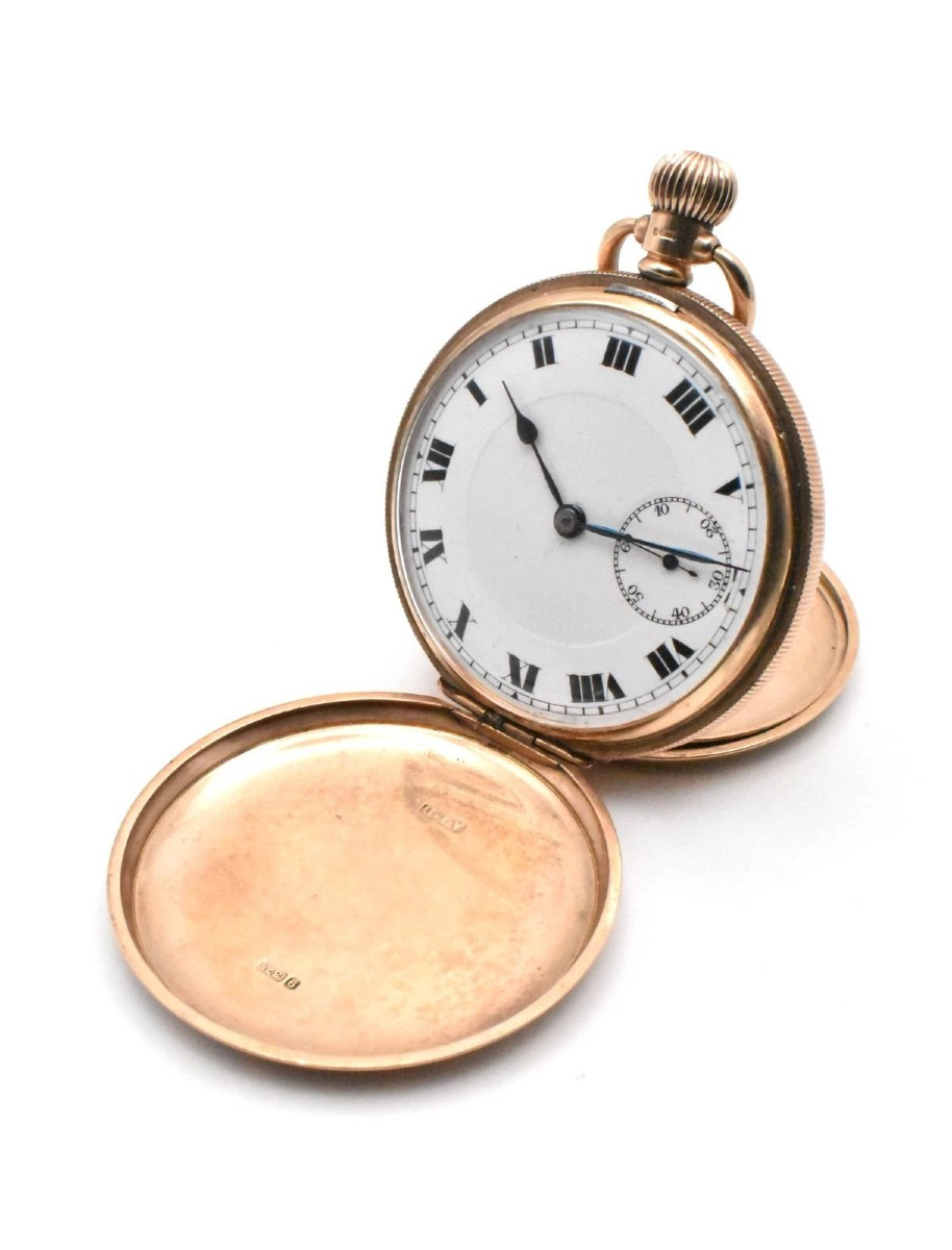 Antique 9ct Gold 'ald' 17 Jewell Swiss Engine Turned Full Hunter Pocket Watch
