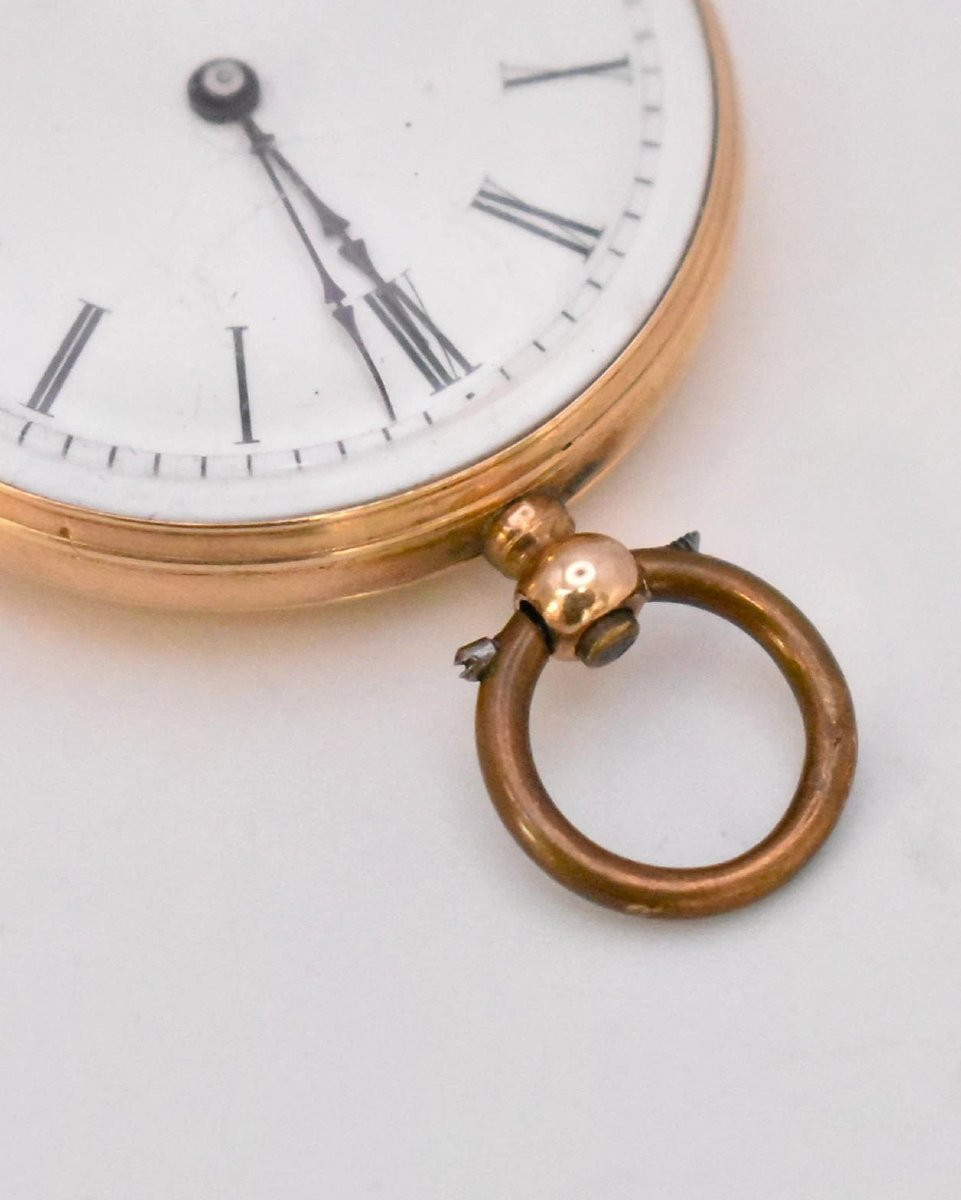 L Roberts Genève 8 Jewell Half Hunter Romain Numeral 14k Gold Pocket Watch-photo-3